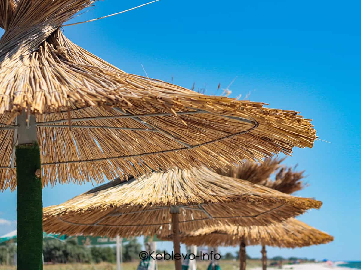 Пляжные зонтики на Кинбурнской косе Коблево