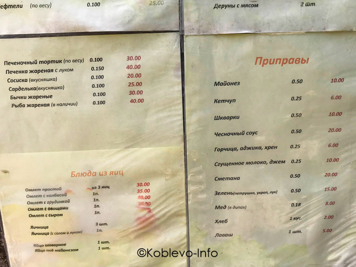 Разнообразное меню в кафе У Бабушек в Коблево