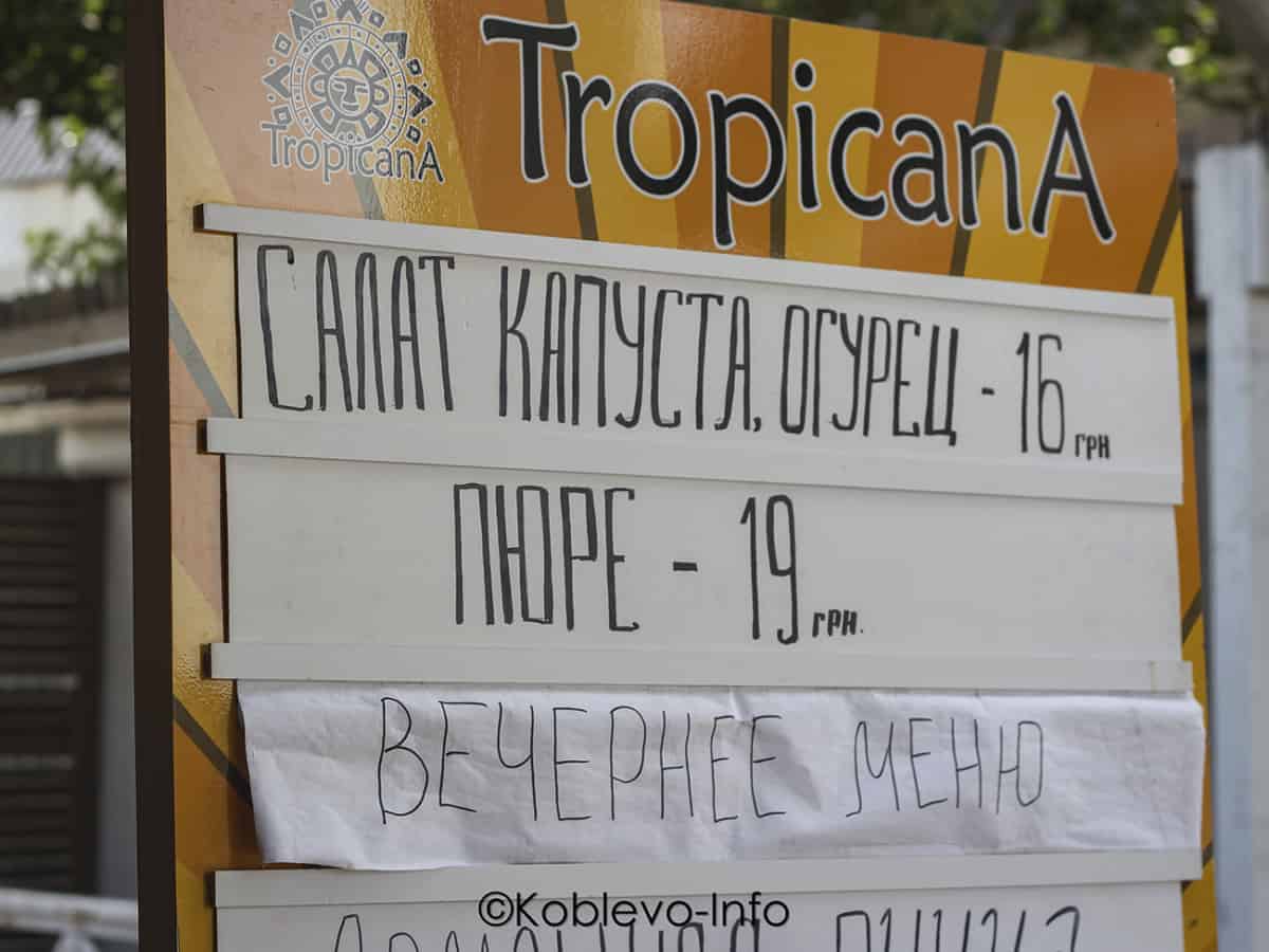 Цены в кафе Тропикана в Коблево 2021
